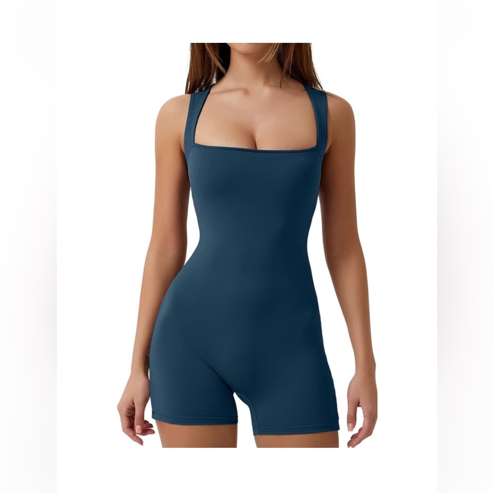 QINSEN Navy Square Neck Jumpsuit
